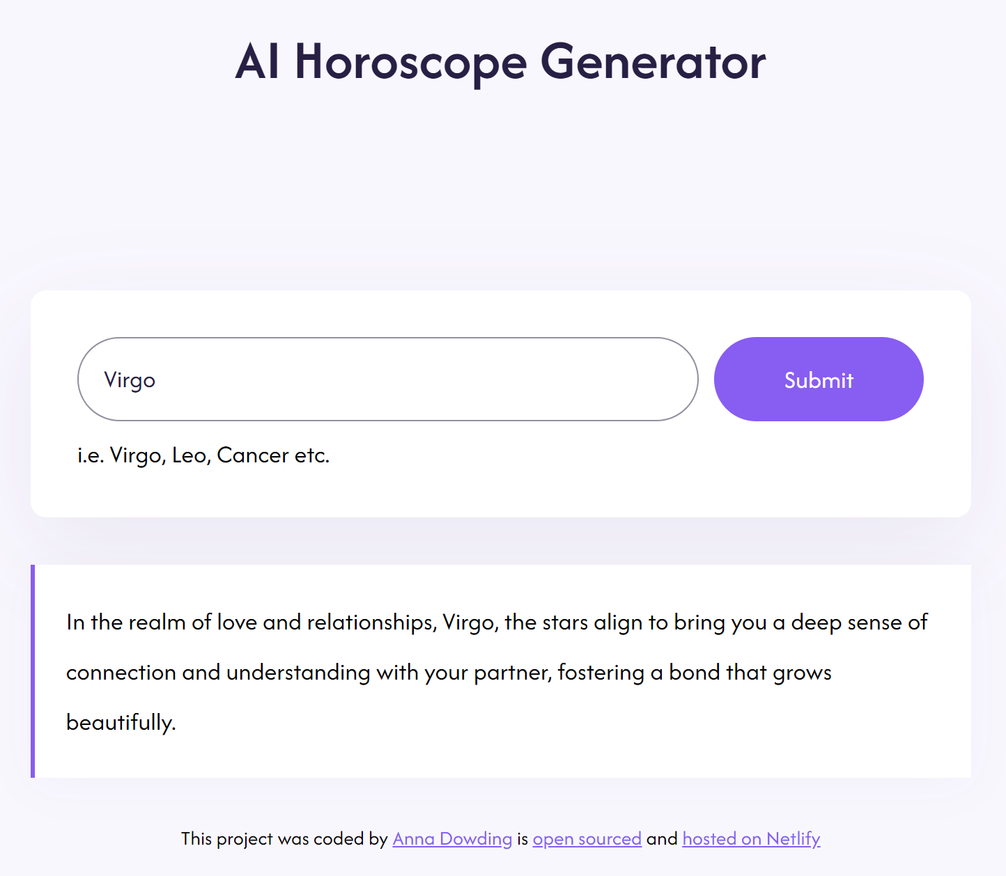 Anna's ai Horscope Project